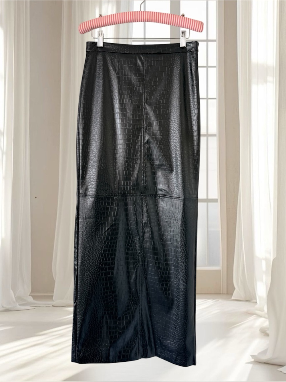 NWT KIZN Black Faux Snakeskin Leather Maxi Skirt Size S